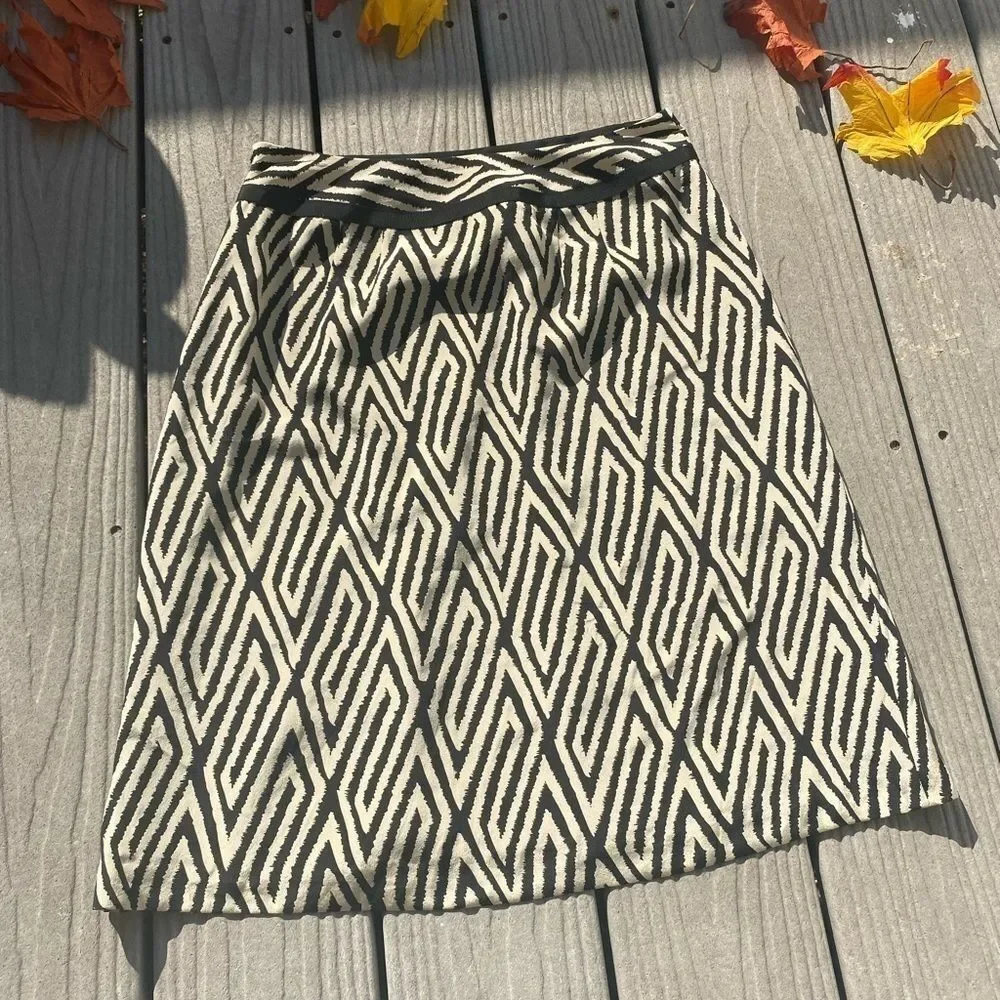 Ann Taylor Zebra Print Black Cream Silk A Line Pleated Skirt Size 2